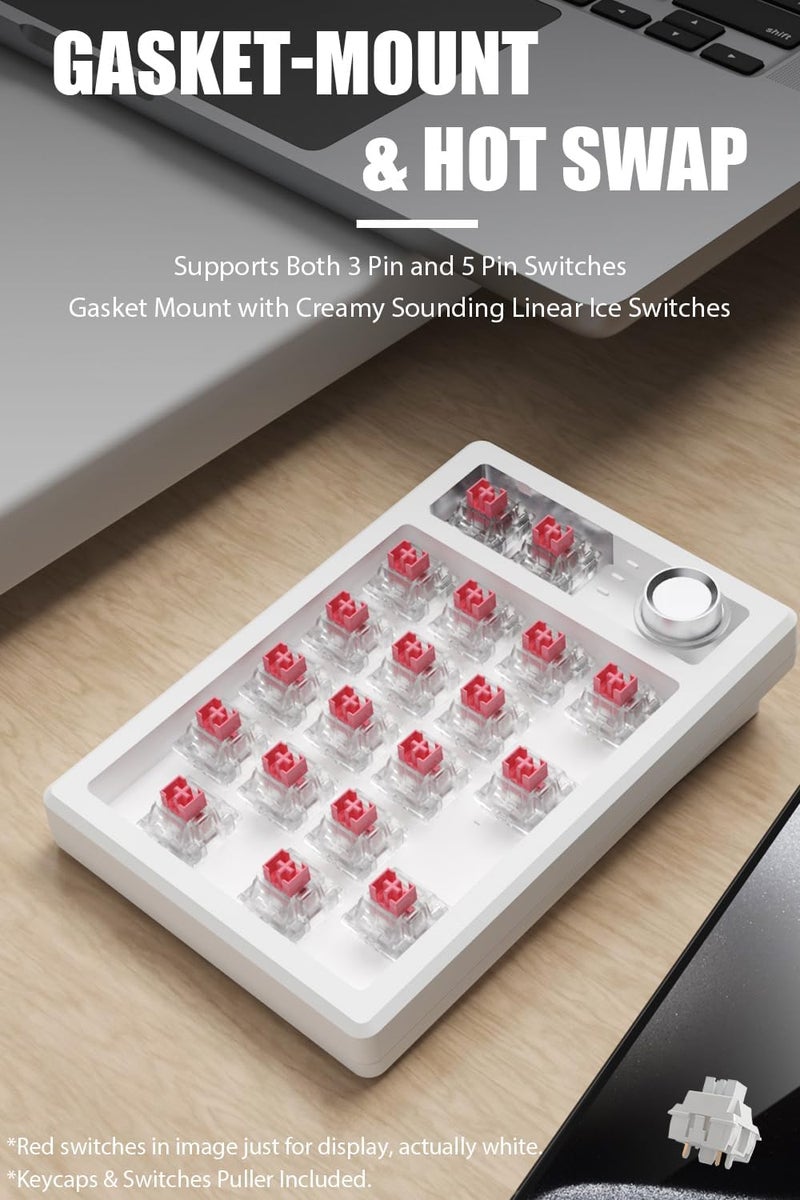 TISHLED Gasket Creamy Mechanical Numpad Programmable Macro Keypad Wireless 2.4G/Bluetooth 5.0/Wired USB-C RGB Backlit Hot Swappable Number Pad Rechargeable Numeric Keyboard Metal Knob for Win/Mac - Image 3